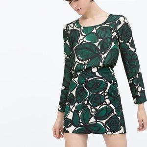 Zara Forest Green Tropical Print Skirt